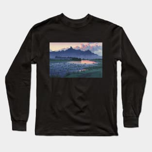 Shikishima Riverbank in Maebashi by Kawase Hasui Long Sleeve T-Shirt